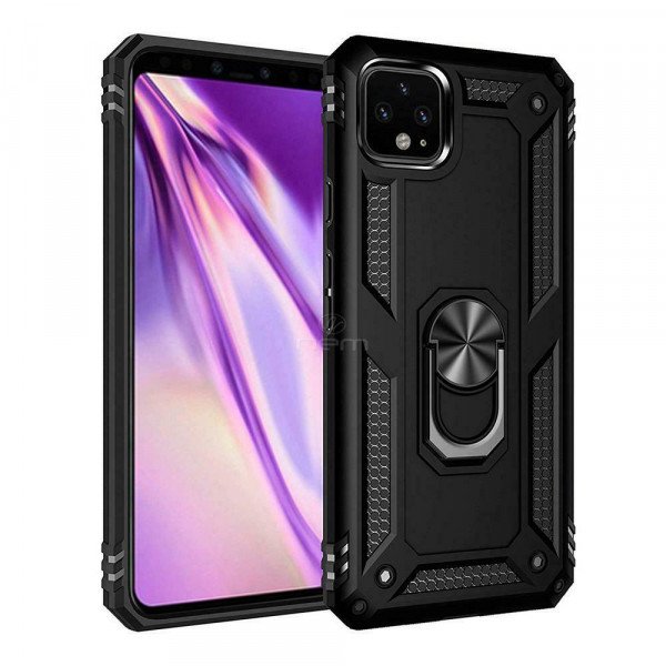 Wholesale Google Pixel 4 XL Tech Armor Ring Grip Case with Metal Plate (Black)